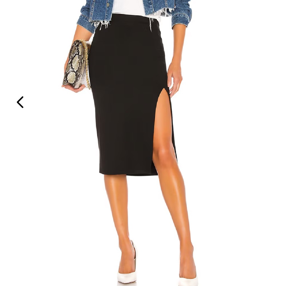 Lovers + Friends Aubrey Midi Skirt Black Side Slit Large